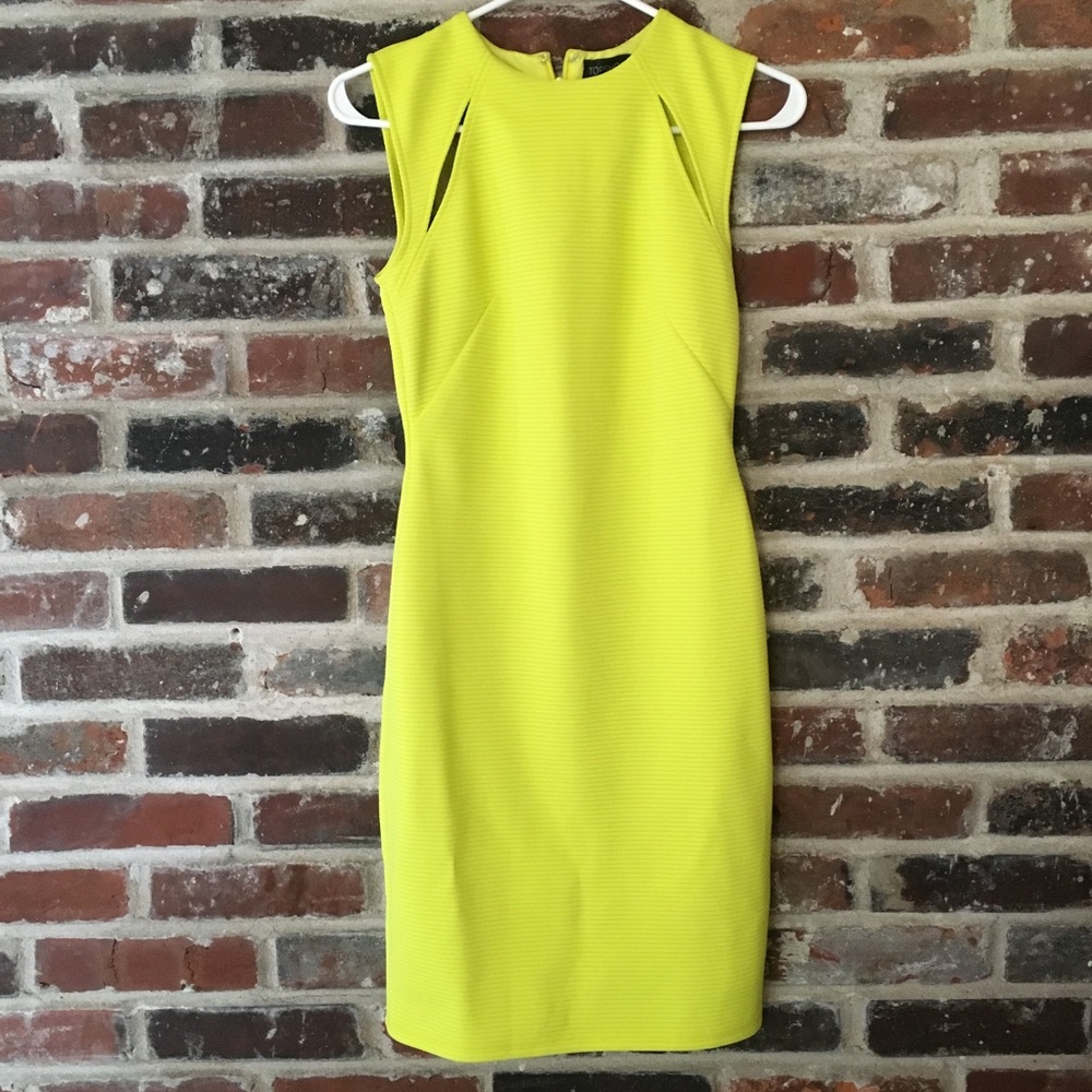 Topshop - Lime Green Yellow Ribbed Cutout Dress